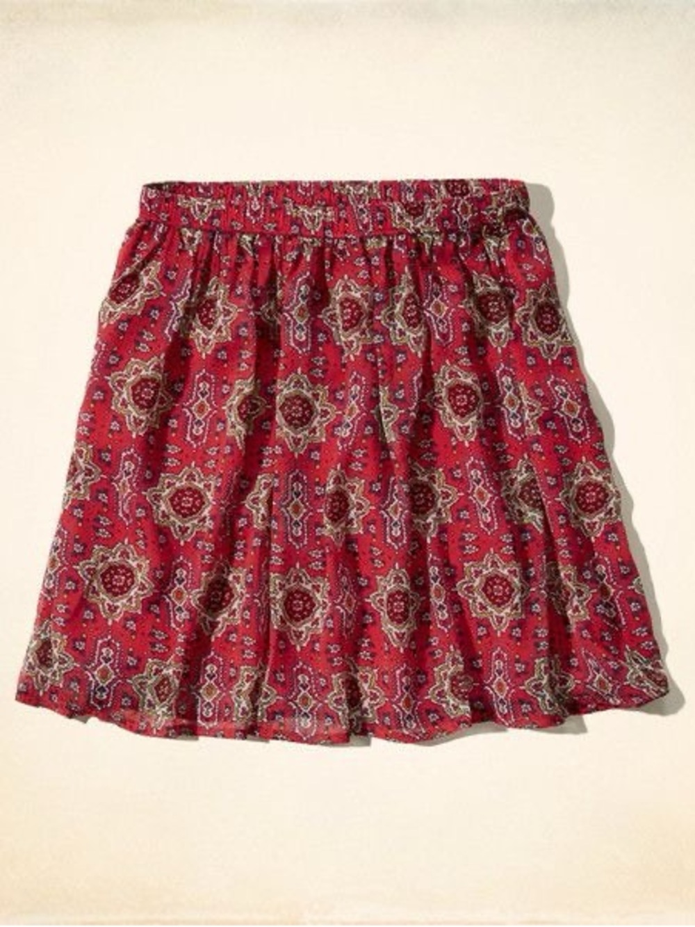 Retro Hollister Red Traditional Bokhara Persian Print Mini Circle Skirt